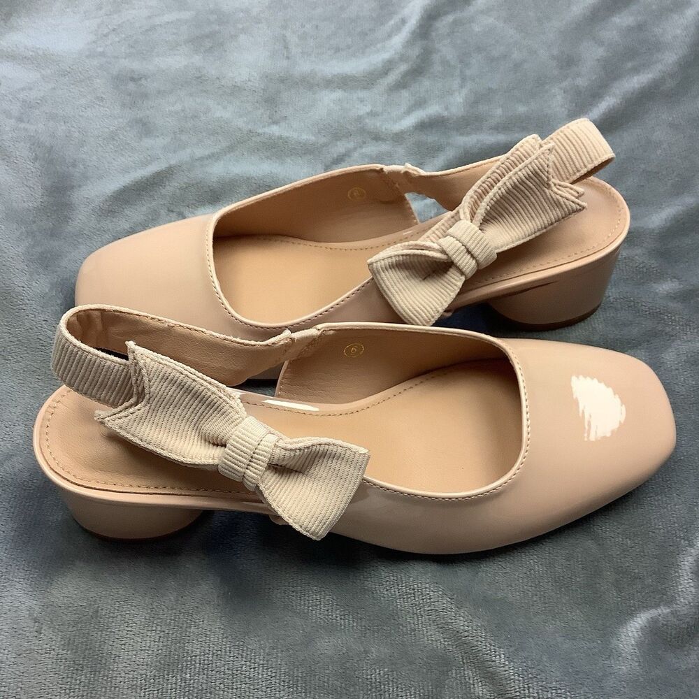 Low Chunky Block Heel Square Toe Slip On Slingback Dress Pump Shoes Women 7 Nude - Picture 9 of 11